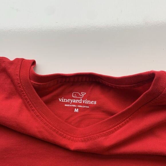 Adult Unisex M Vineyard Vines Red LS Christmas Whale Pocket Tee Shirt - Picture 3 of 9